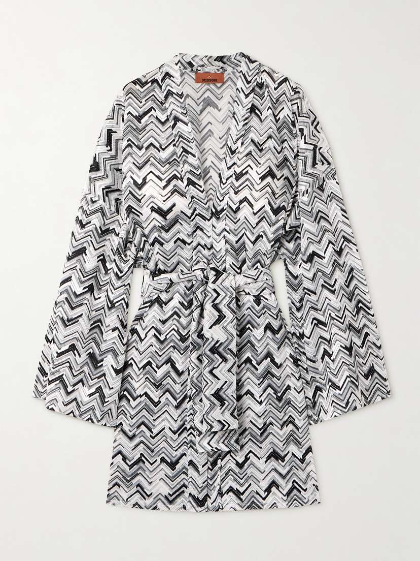 Missoni Belted Striped Crochet-knit Robe