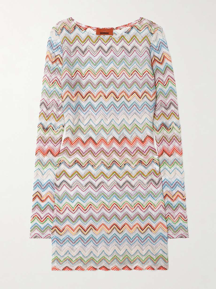 metallic crochet-knit mini dress