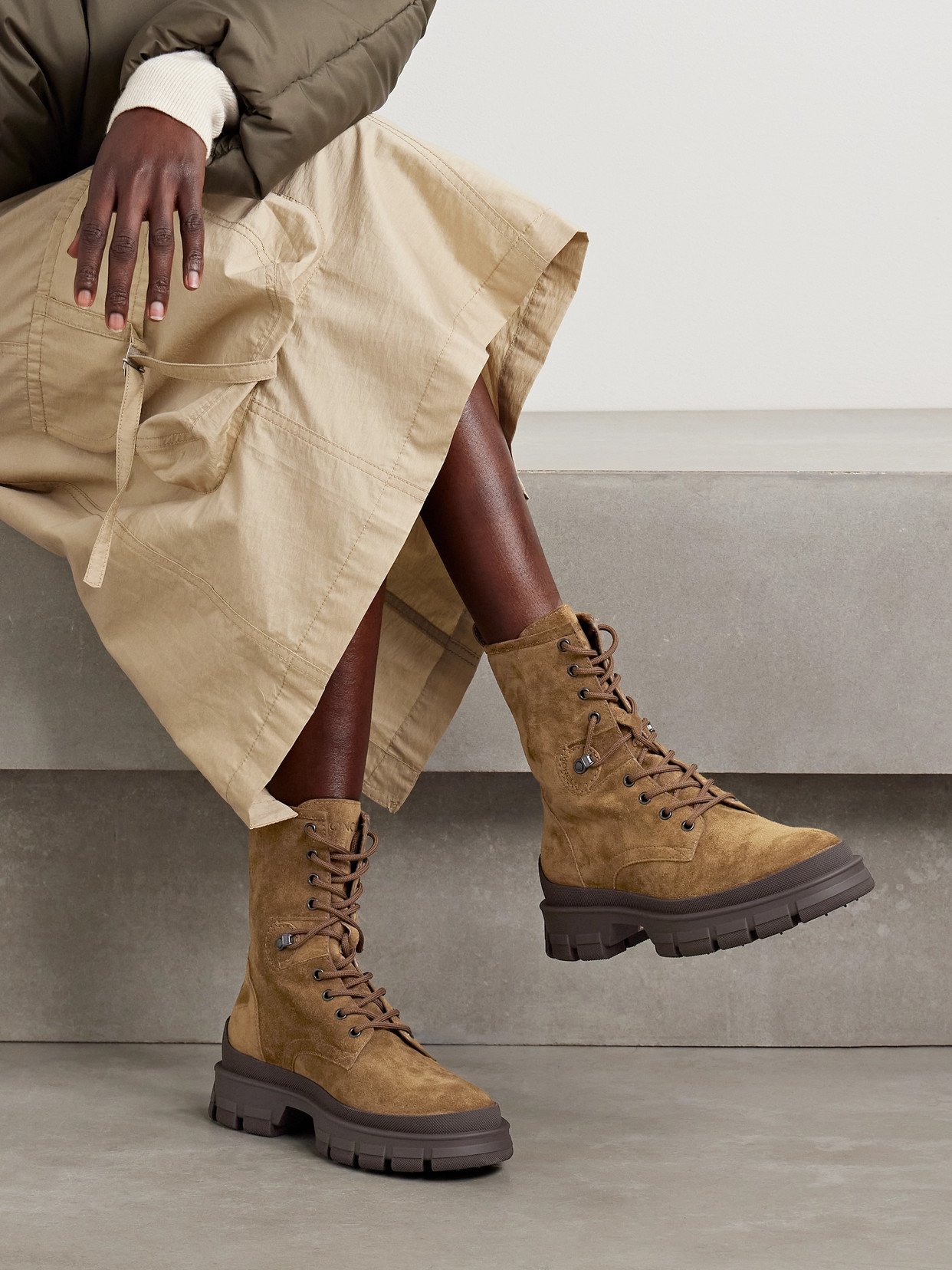 MONCLER HEVEA RUBBER-TRIMMED SUEDE ANKLE BOOTS 