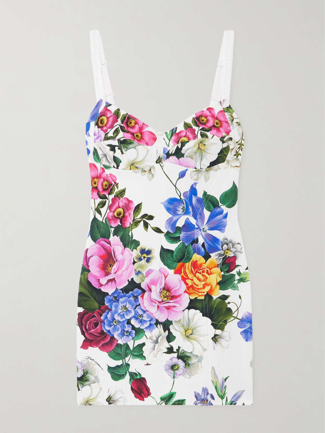 Dolce & Gabbana Floral-print Woven Mini Dress In White
