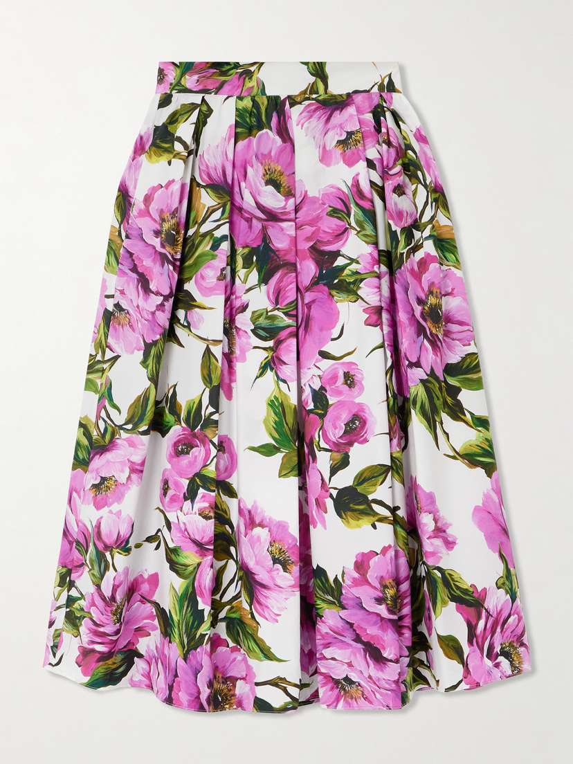 Dolce & Gabbana Pleated Floral-print Cotton-poplin Midi Skirt