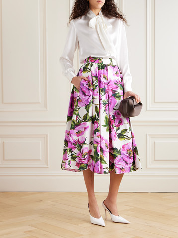 Dolce&Gabbana Pleated floral-print cotton-poplin midi skirt