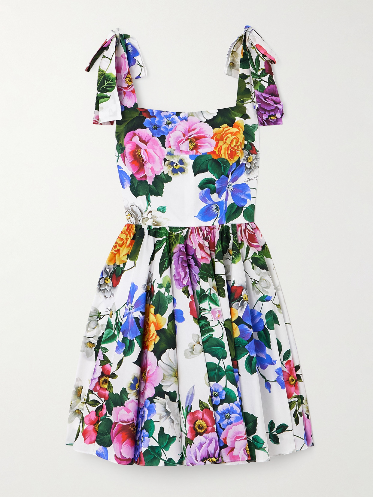 Shop Dolce & Gabbana Floral-print Cotton-blend Poplin Mini Dress In White