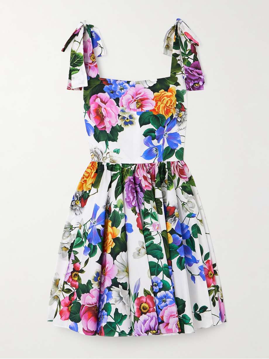 floral-print cotton-blend poplin mini dress