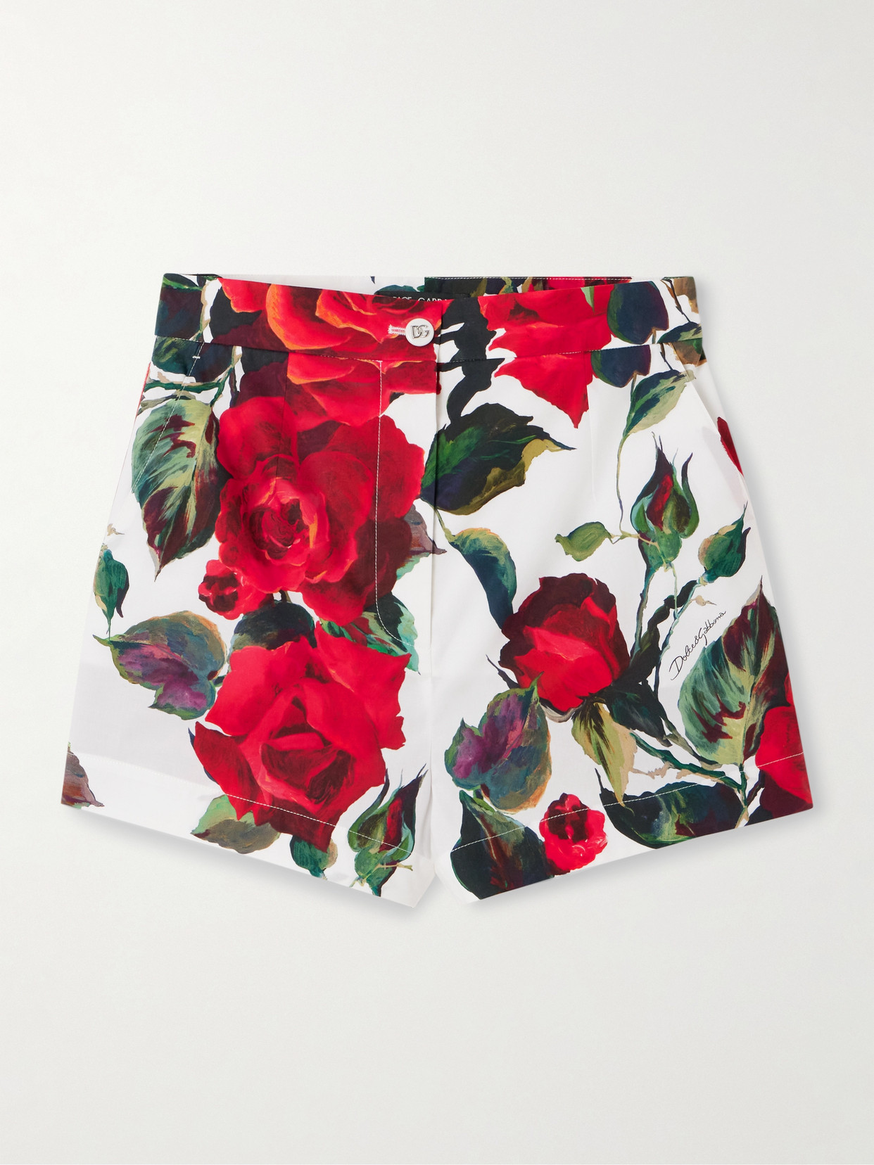 Dolce & Gabbana - Floral-print Cotton-poplin Shorts - Red