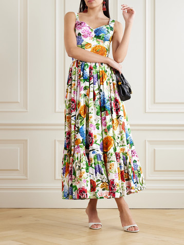 Dolce&Gabbana Tiered pleated floral-print cotton-poplin midi dress