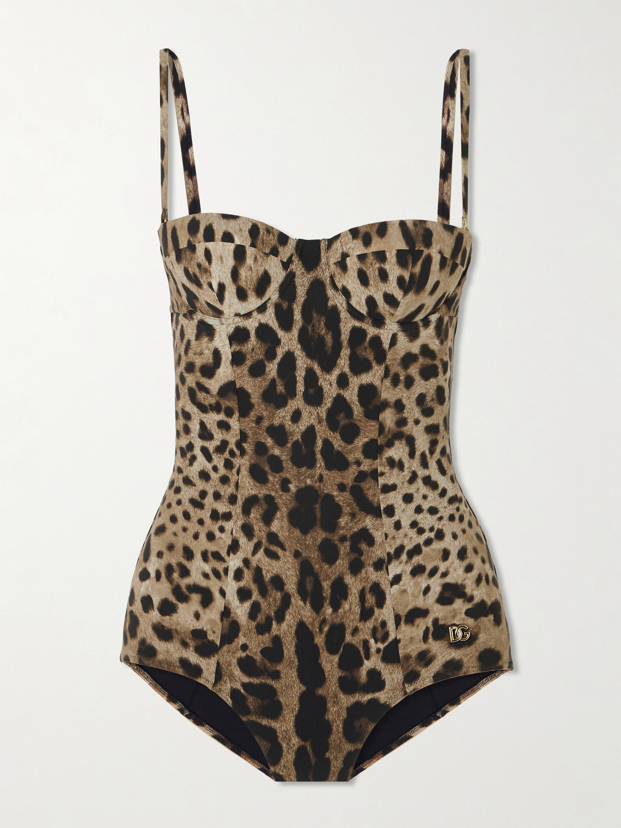 Dolce & Gabbana Embellished Leopard-print Underwired Swimsuit In Animal Print