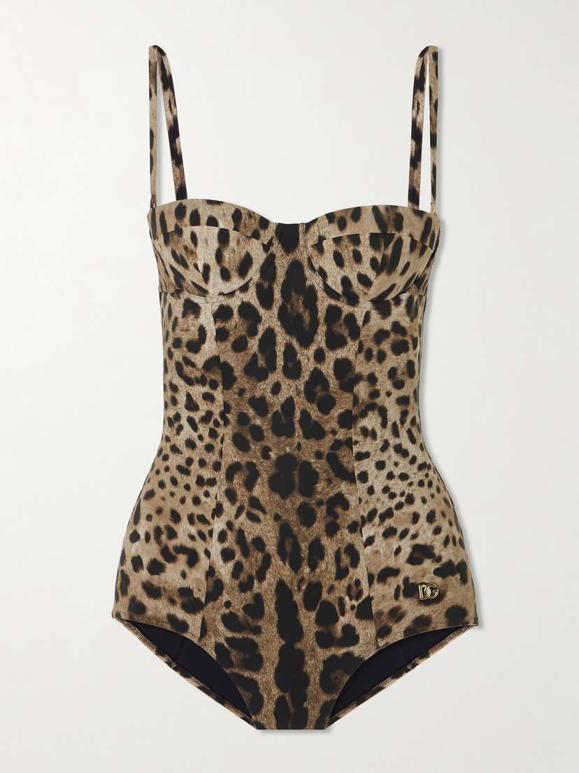 Dolce & Gabbana Embellished Leopard-print Underwired Swimsuit