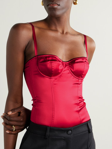 Dolce&Gabbana Underwired picot-trimmed stretch-silk satin bodysuit