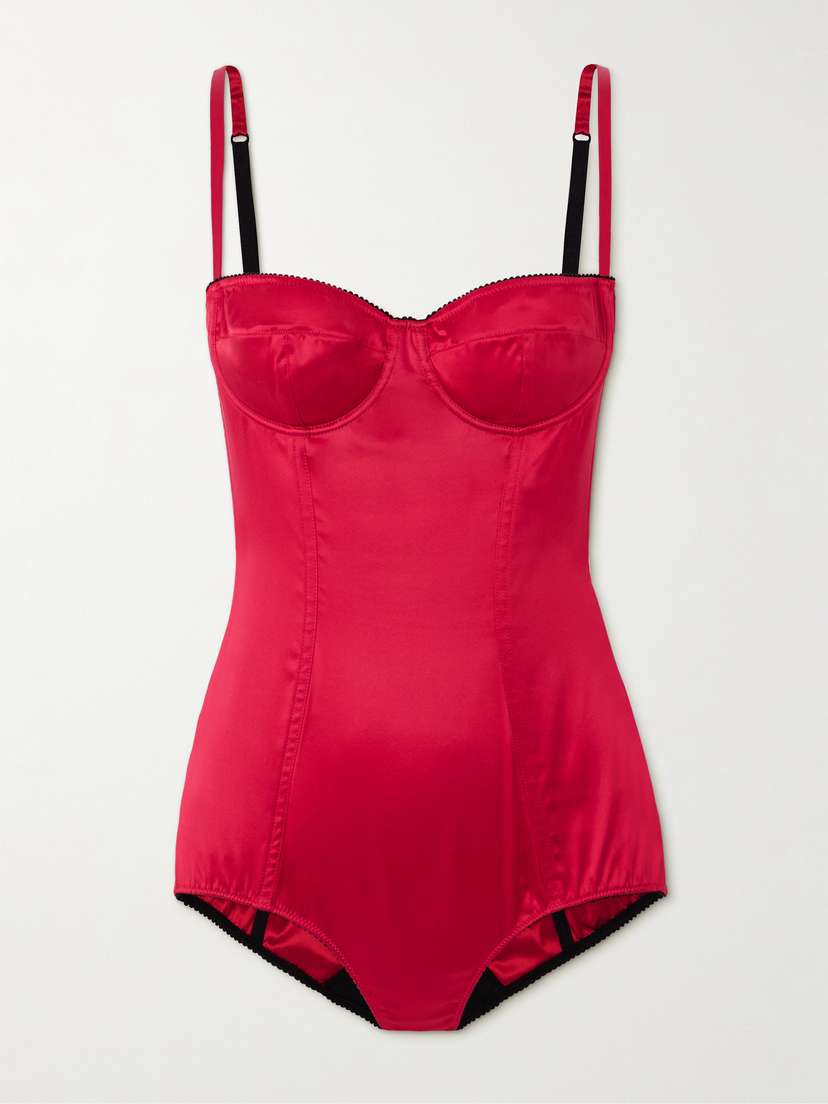 Dolce & Gabbana Underwired Picot-trimmed Stretch-silk Satin Bodysuit