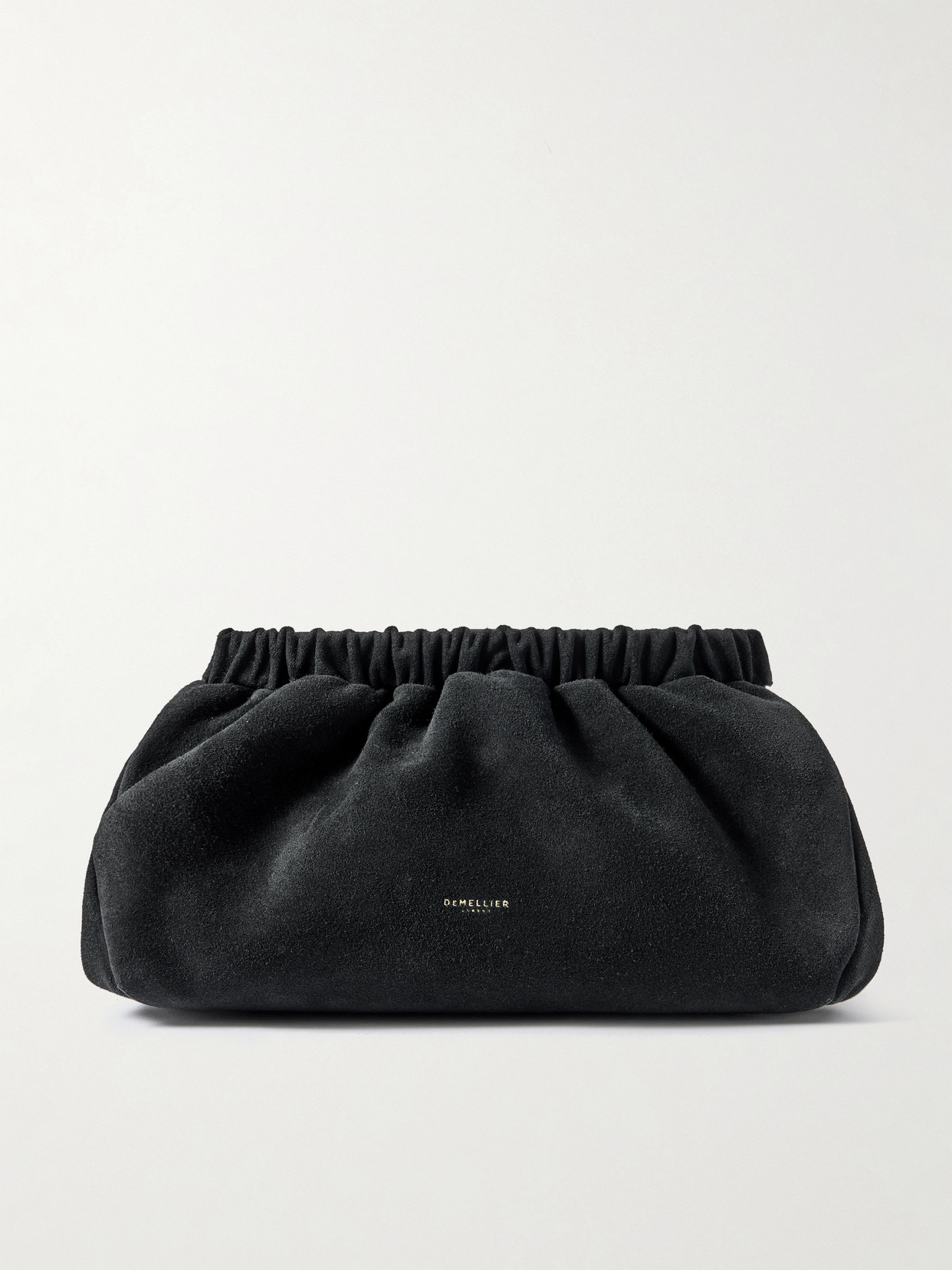 Demellier The Miami Gathered Suede Clutch In Black