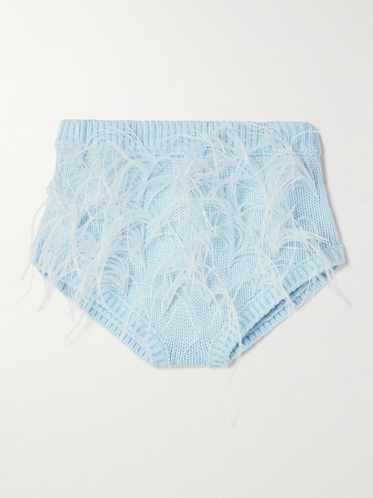 SHUSHU/TONG - Feather-trimmed Knitted Shorts - Blue