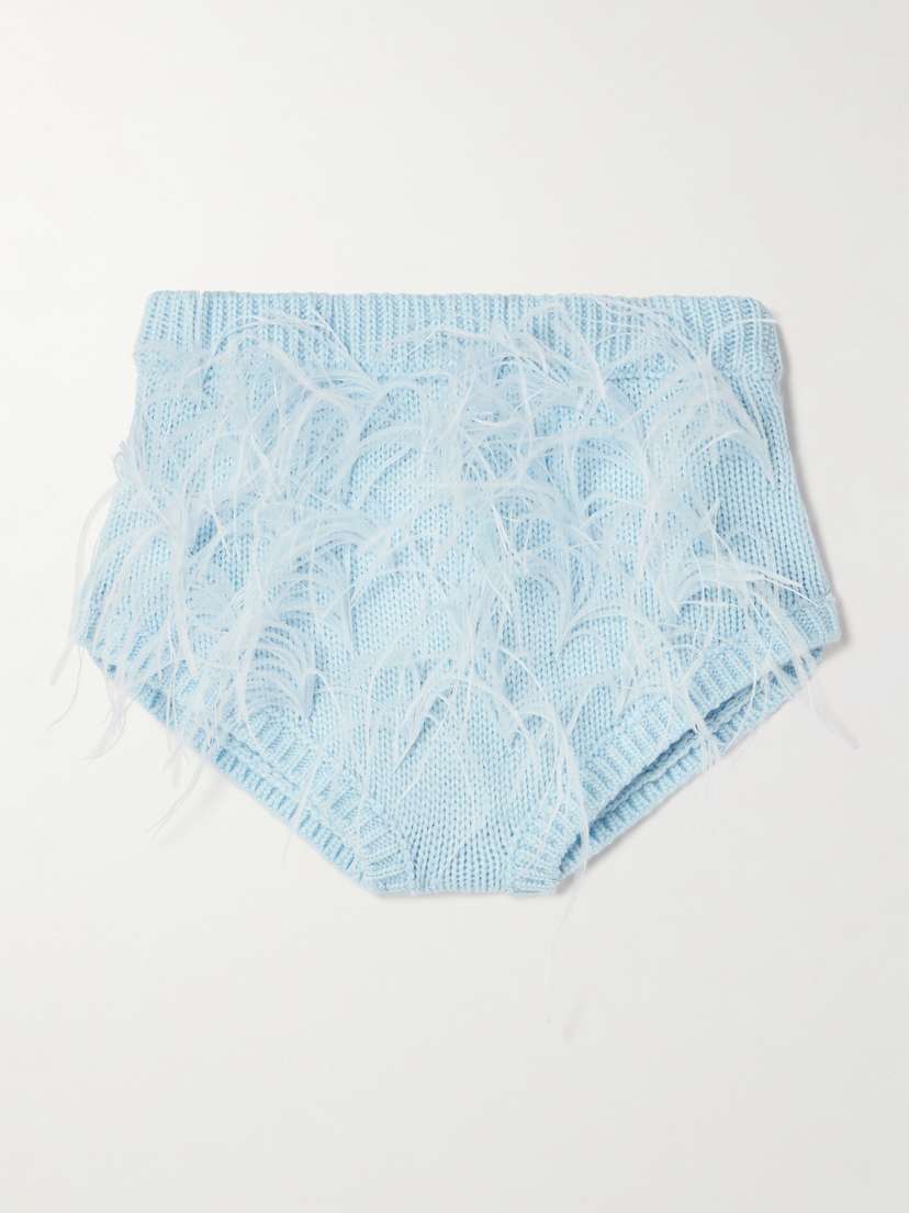 SHUSHU/TONG Feather-trimmed Knitted Shorts - UK 12