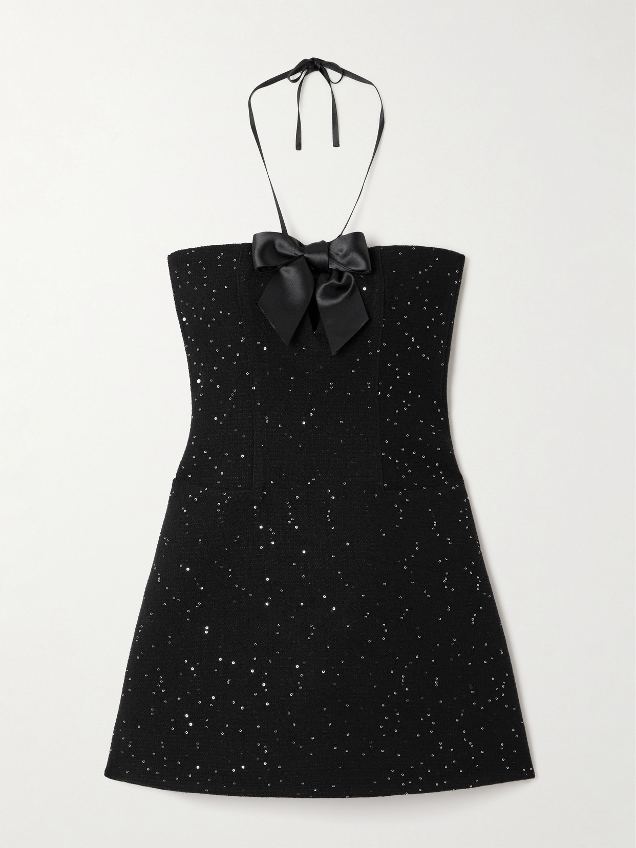 Shushu-tong Bow And Sequin-embellished Wool-blend Tweed Mini Dress In Black