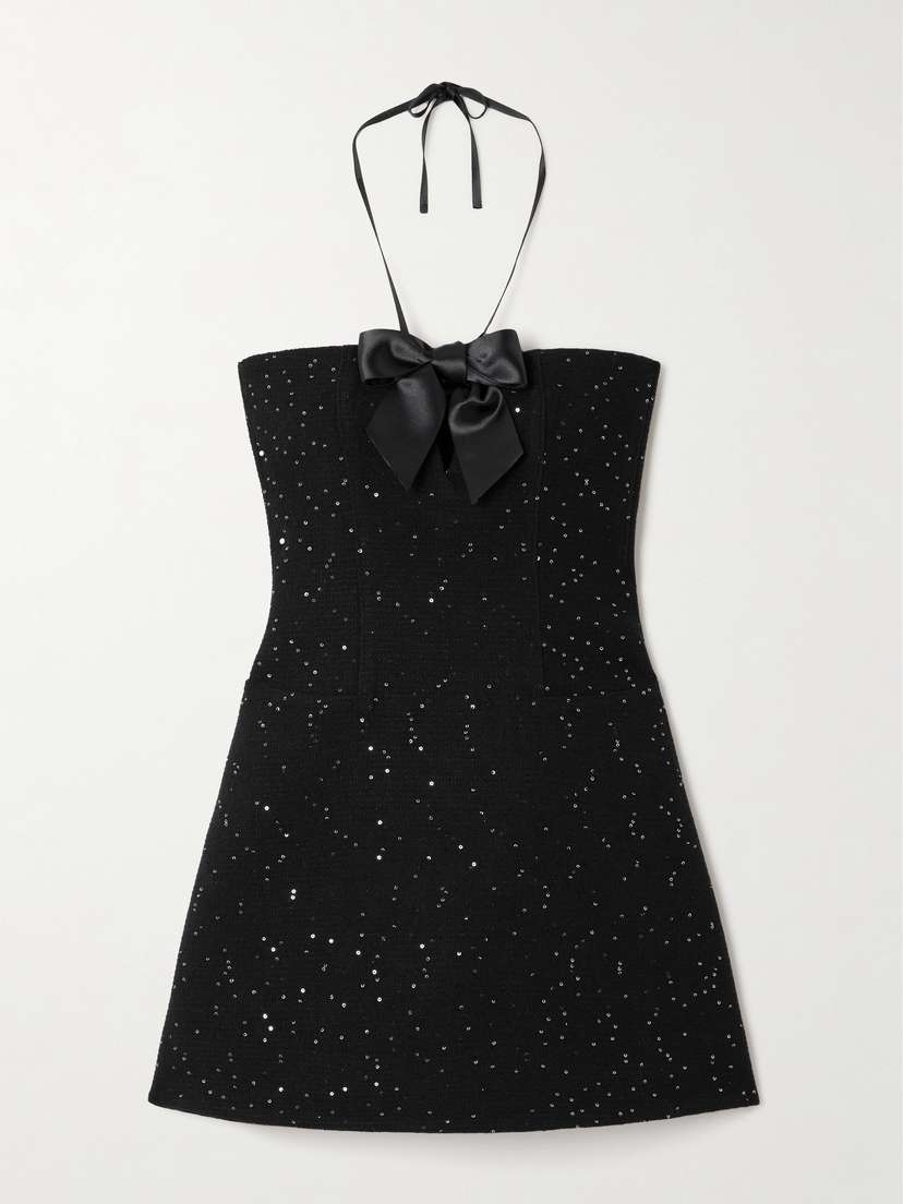 SHUSHU/TONG Bow And Sequin-embellished Wool-blend Tweed Mini Dress