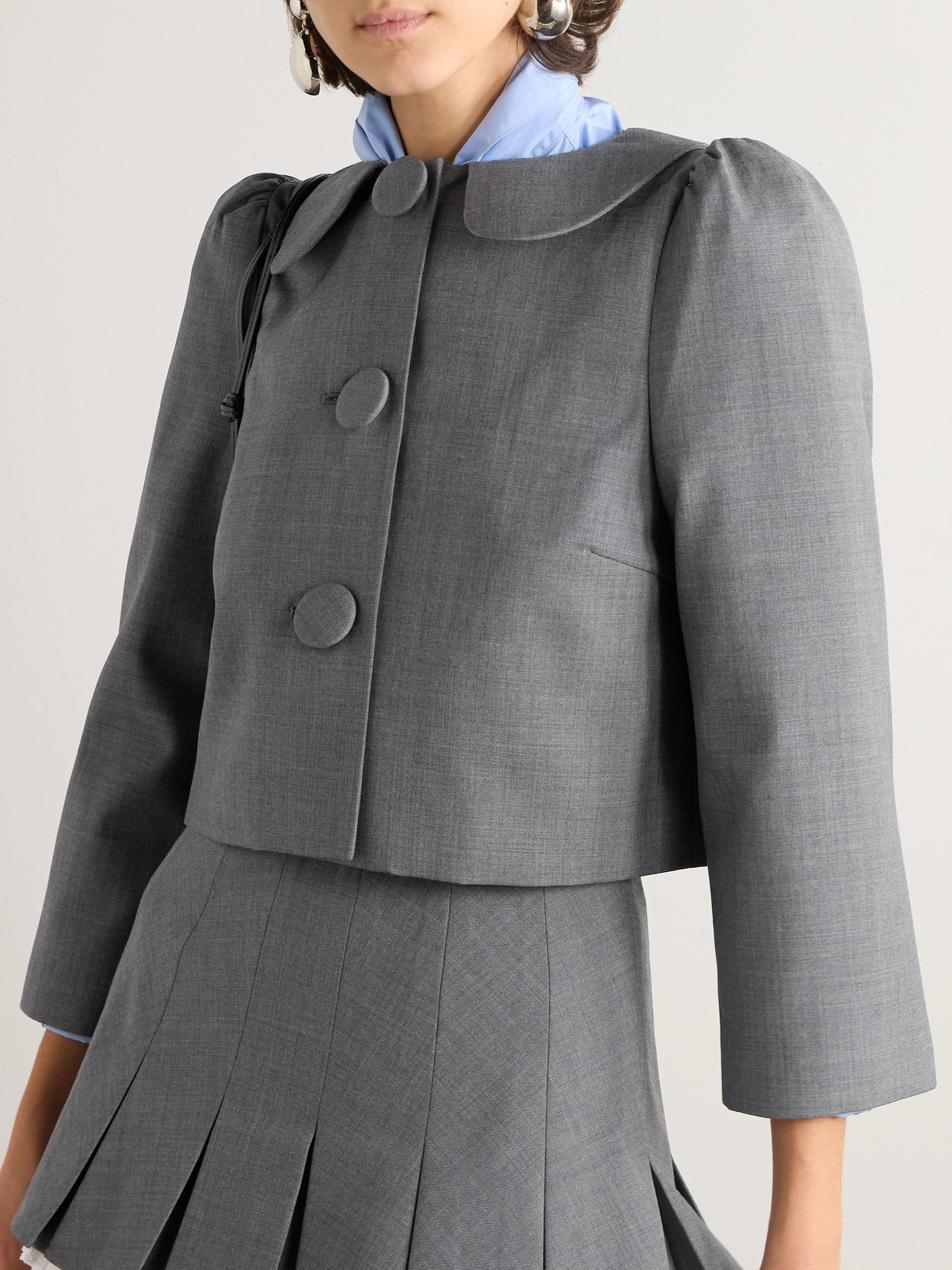 Shushu-tong Cropped Grain De Poudre Jacket In Gray