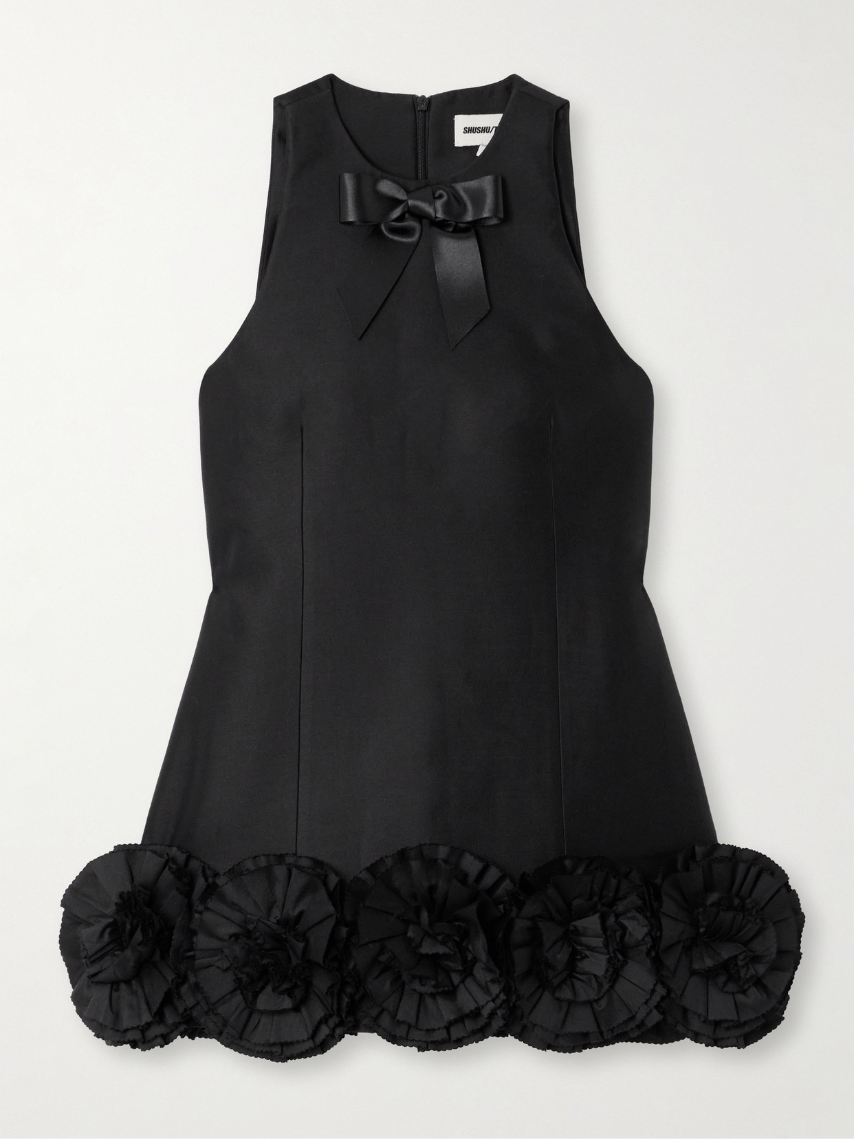 Shushu-tong Appliquéd Wool And Silk-blend Twill Mini Dress In Black