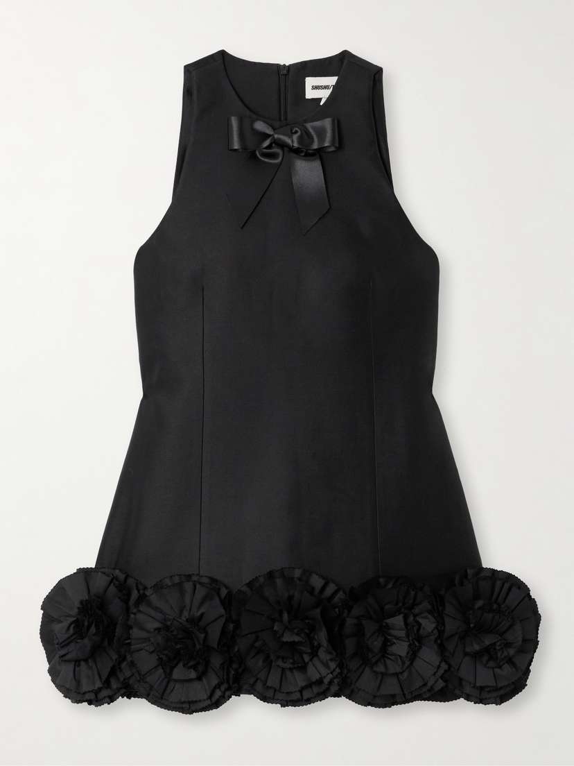 SHUSHU/TONG Appliquéd Wool And Silk-blend Twill Mini Dress