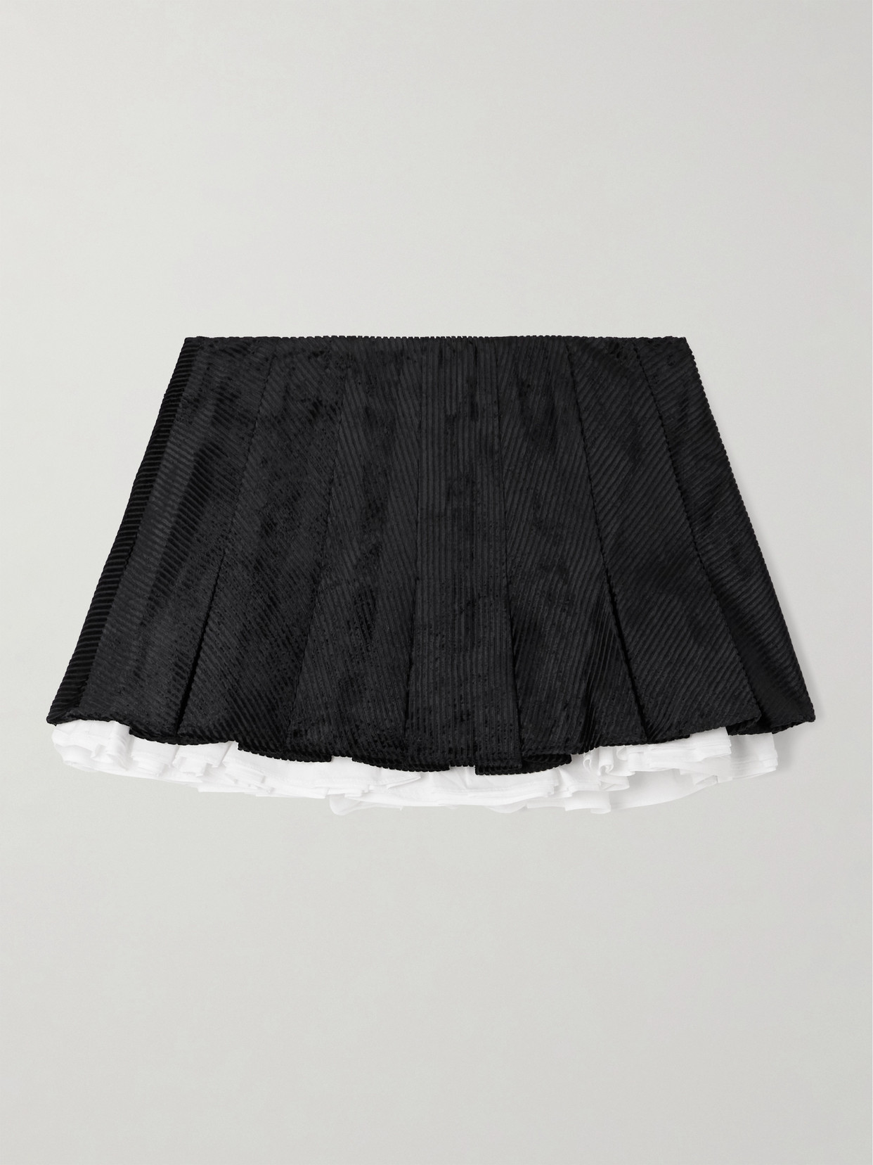 Shushu-tong Layered Pleated Cotton Poplin-trimmed Corduroy Mini Skirt In Black