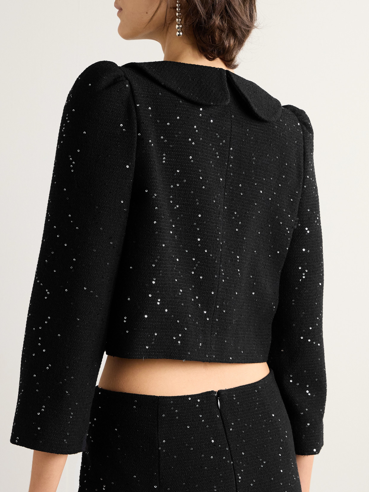 Shushu-tong Cropped Sequined Wool-blend Tweed Jacket In Black