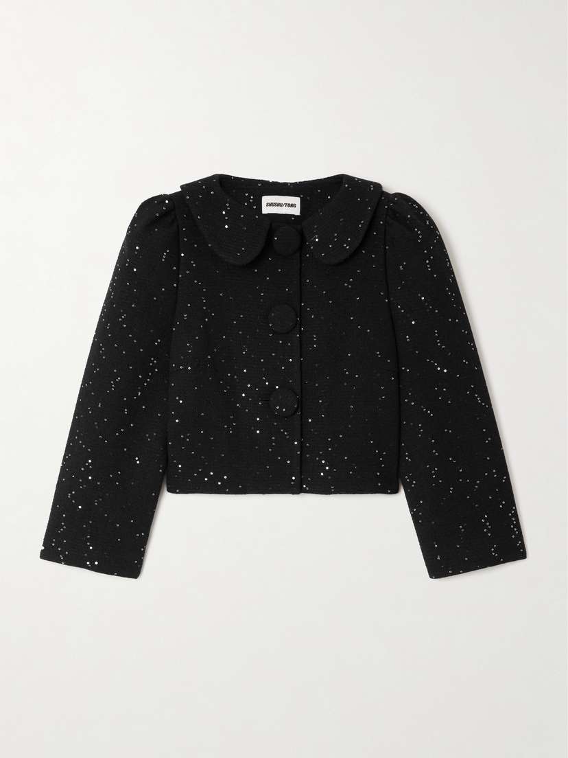 SHUSHU/TONG Cropped Sequined Wool-blend Tweed Jacket
