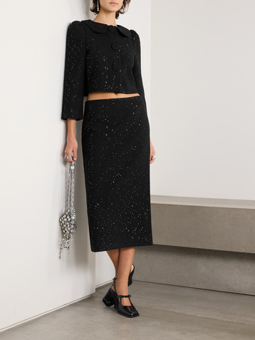 SHUSHU/TONG Cropped sequined wool-blend tweed jacket