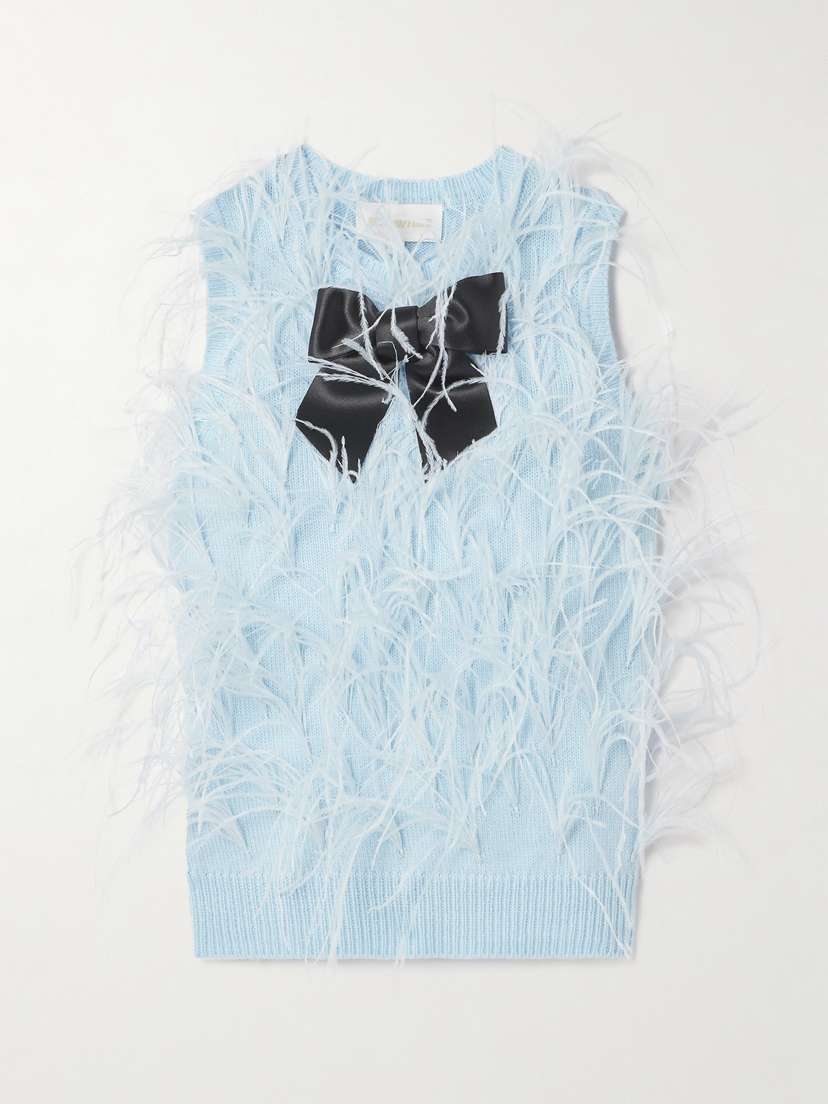 SHUSHU/TONG Feather- And Satin-trimmed Knitted Sweater