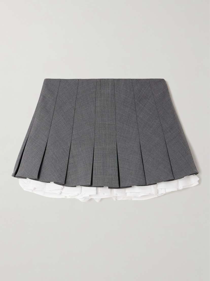SHUSHU/TONG Layered Pleated Cotton Poplin-trimmed Grain De Poudre Mini Skirt