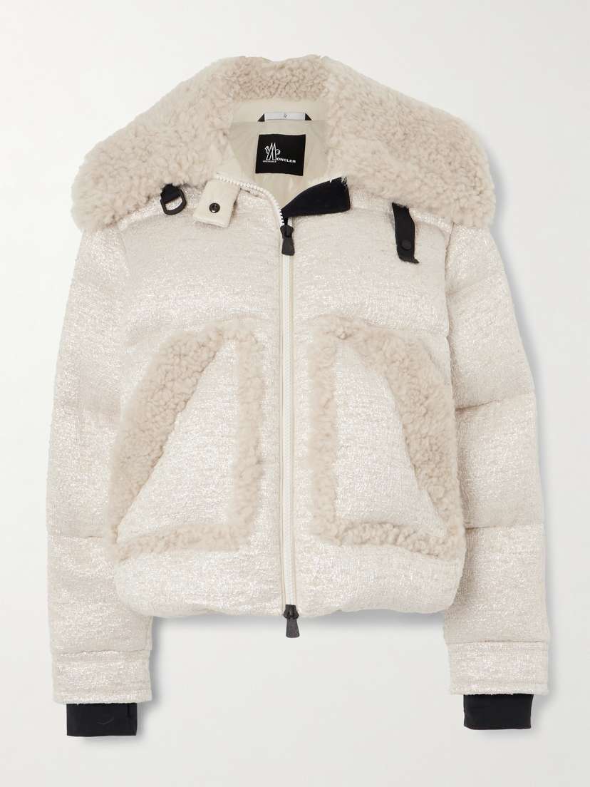 Moncler Grenoble Stowe Appliquéd Shearling-trimmed Metallic Tweed Down Jacket