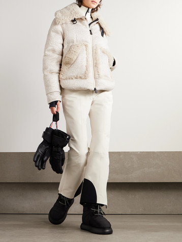 MONCLER GRENOBLE Stowe appliquéd shearling-trimmed metallic tweed down jacket