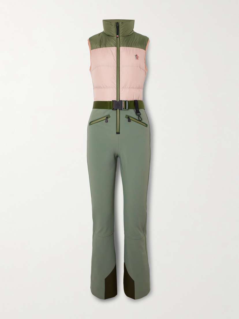 Moncler Grenoble Belted Paneled Quilted Down Ski Suit