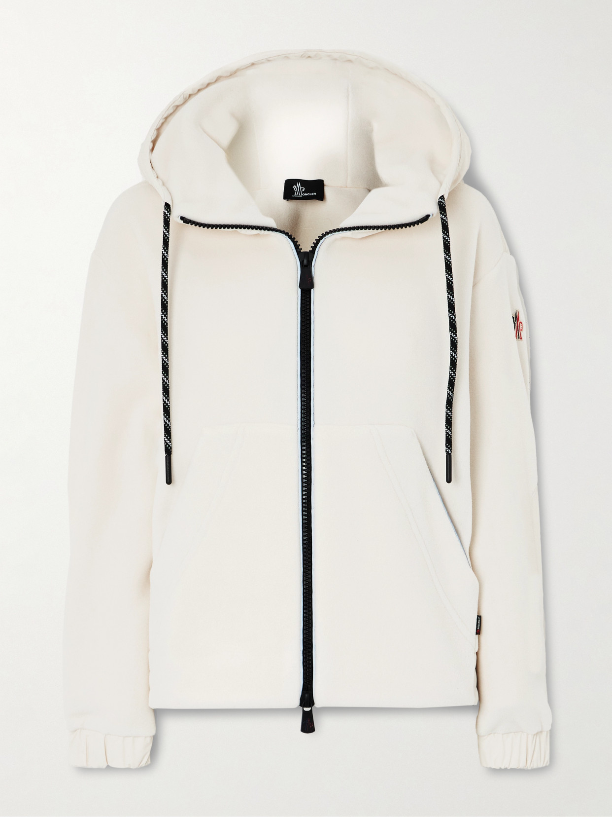 Moncler Hooded Shell-trimmed Fleece Ski Jacket In Cream