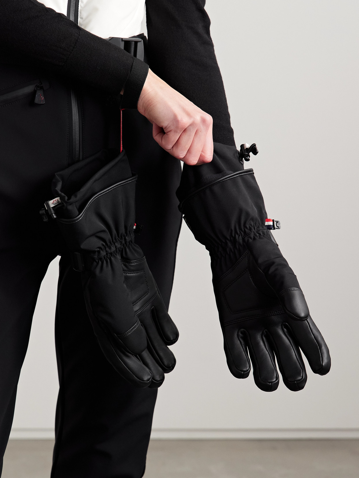 Moncler Paneled Gore-tex® And Leather Gloves In Black