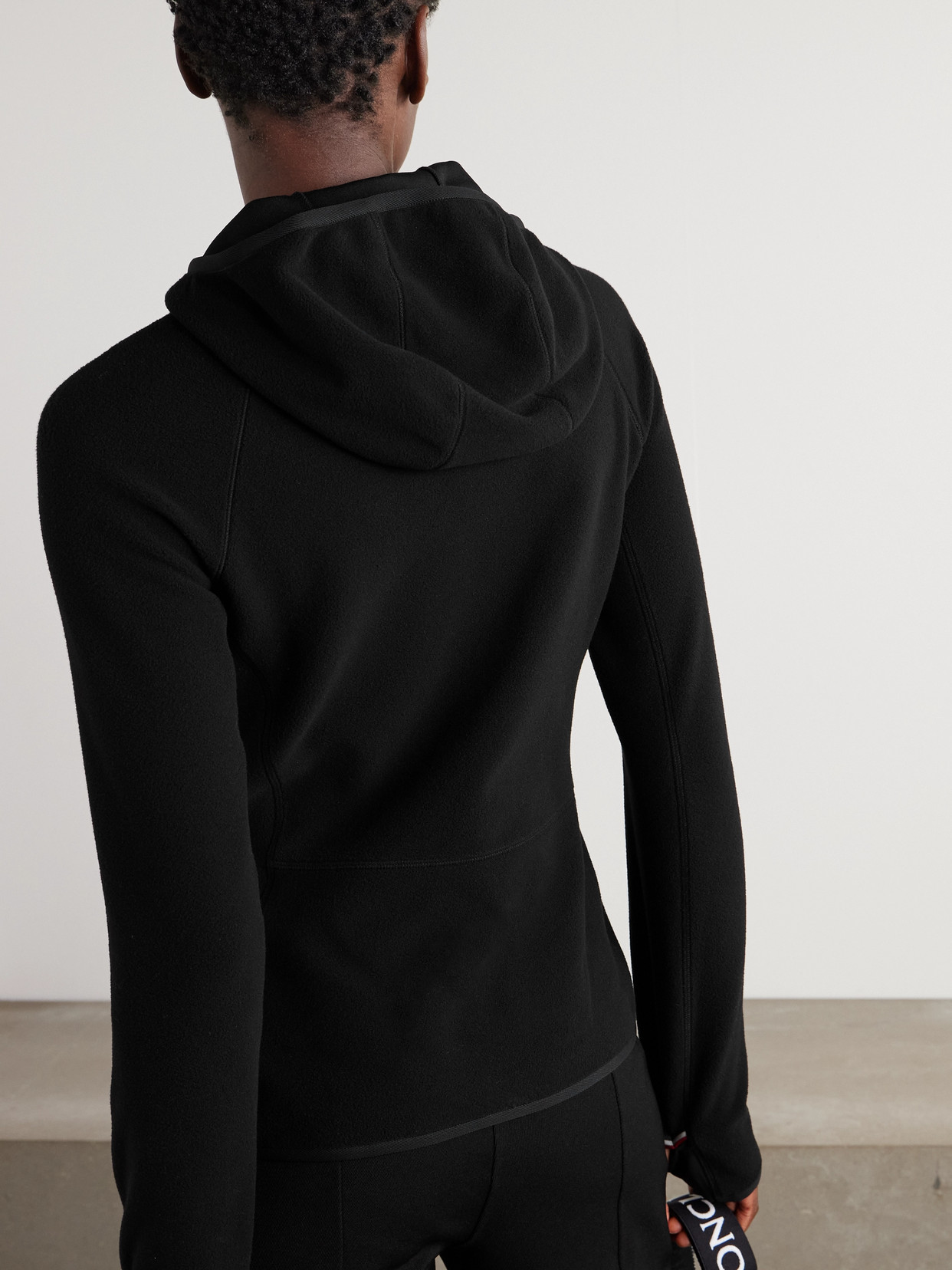 Moncler Appliquéd Hooded Fleece Jacket In Black