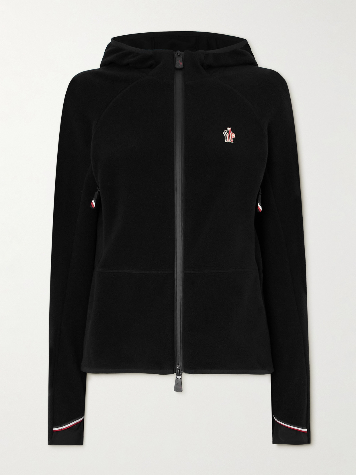 Moncler Appliquéd Hooded Fleece Jacket In Black