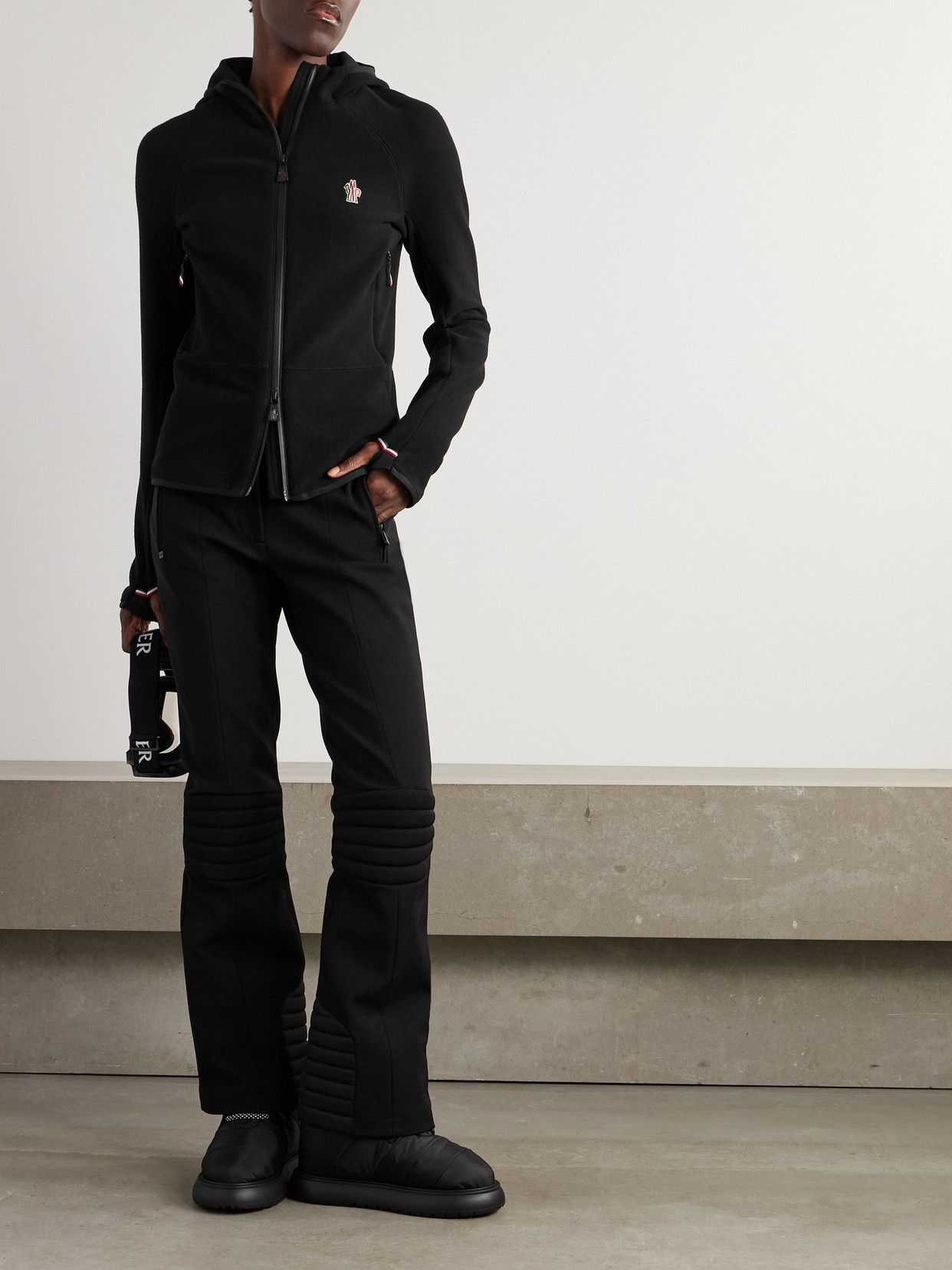 Moncler Appliquéd Hooded Fleece Jacket In Black