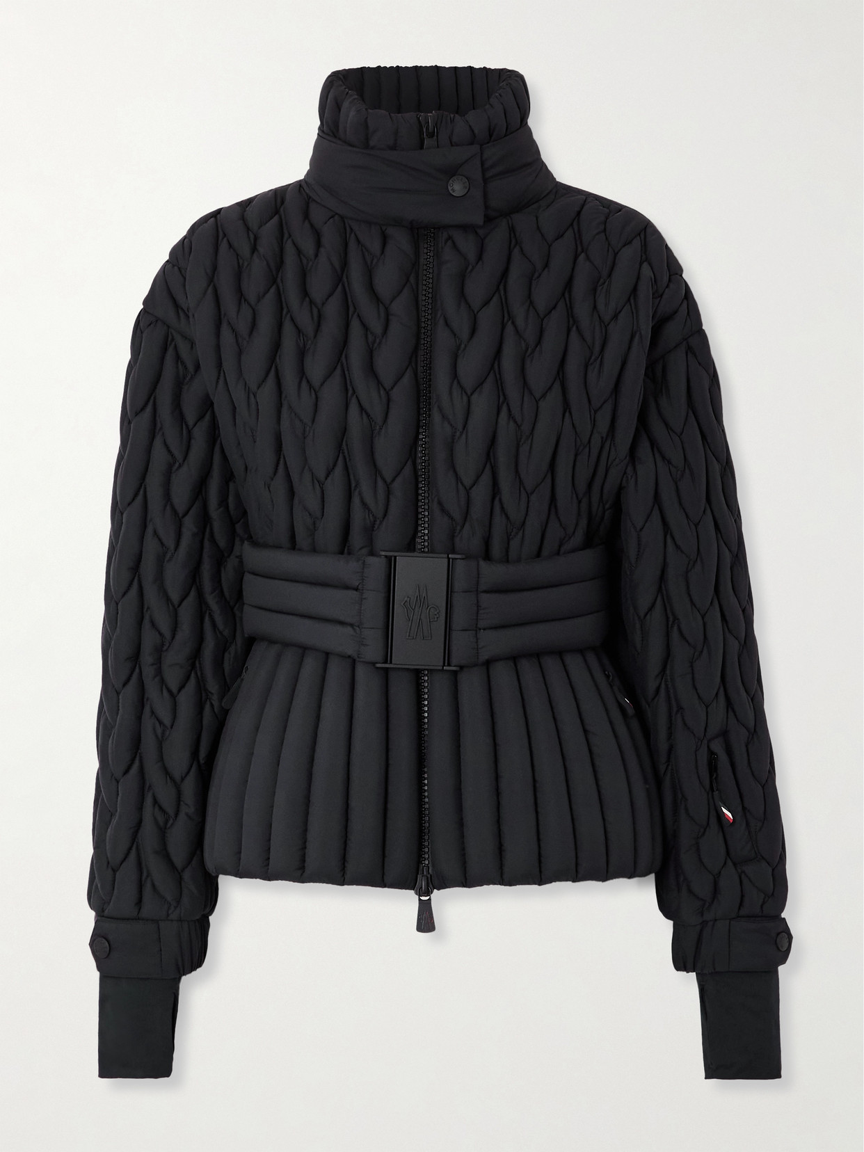 Moncler Maipo Appliquéd Belted Quilted Padded Shell Down Ski Jacket In Black