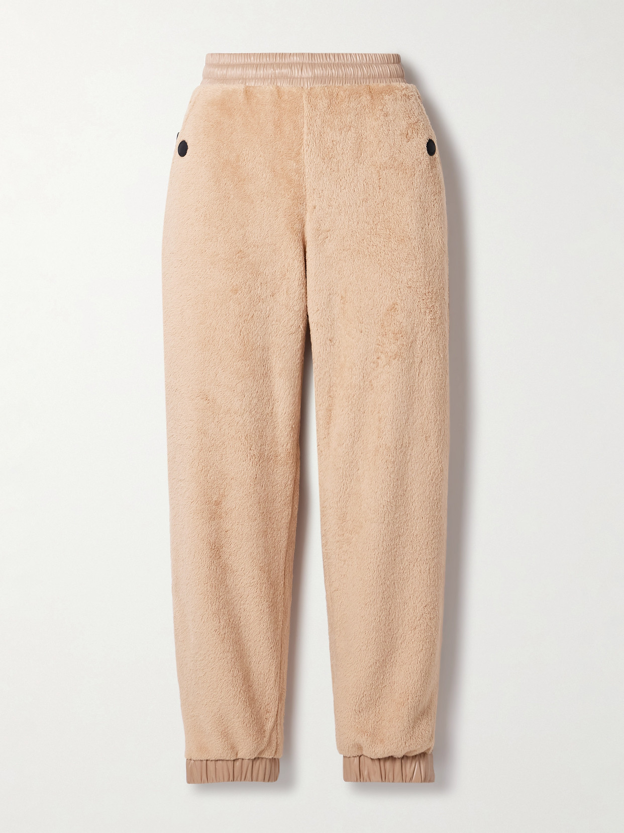 Moncler Nylon Laqué-trimmed Polartec® Fleece Tapered Track Pants In Neutrals