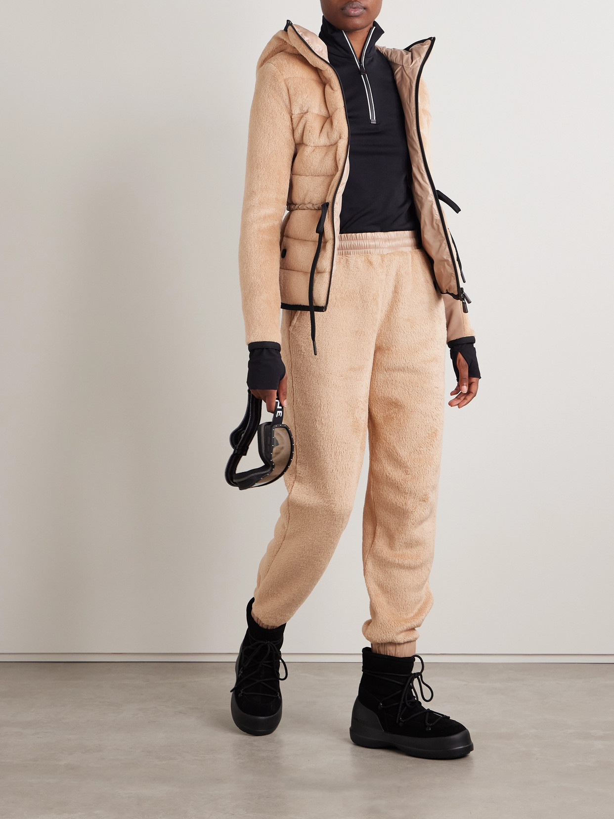 MONCLER NYLON LAQUÉ-TRIMMED POLARTEC® FLEECE TAPERED TRACK PANTS