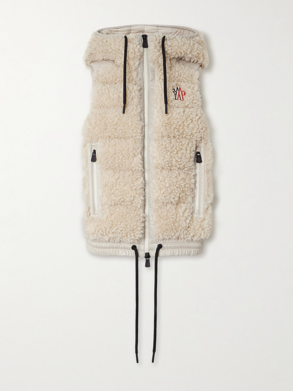 Moncler Shell-trimmed Quilted Faux Shearling Hooded Down Vest In Off-white