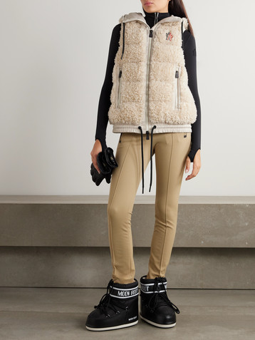 MONCLER GRENOBLE Shell-trimmed quilted faux shearling hooded down vest