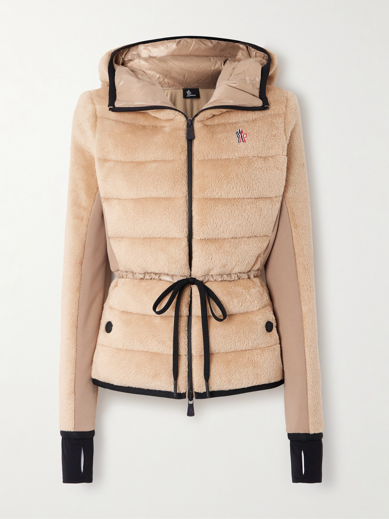 Moncler Fleece Quilted Hooded Jacket In Neutrals