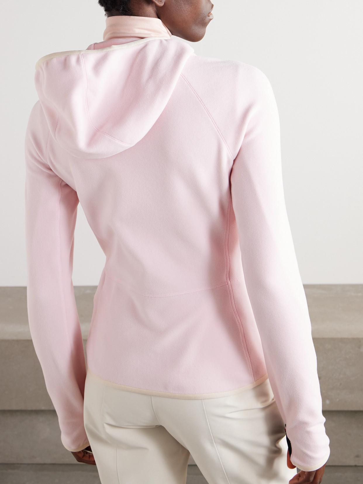Moncler Appliquéd Hooded Fleece Jacket In Pink