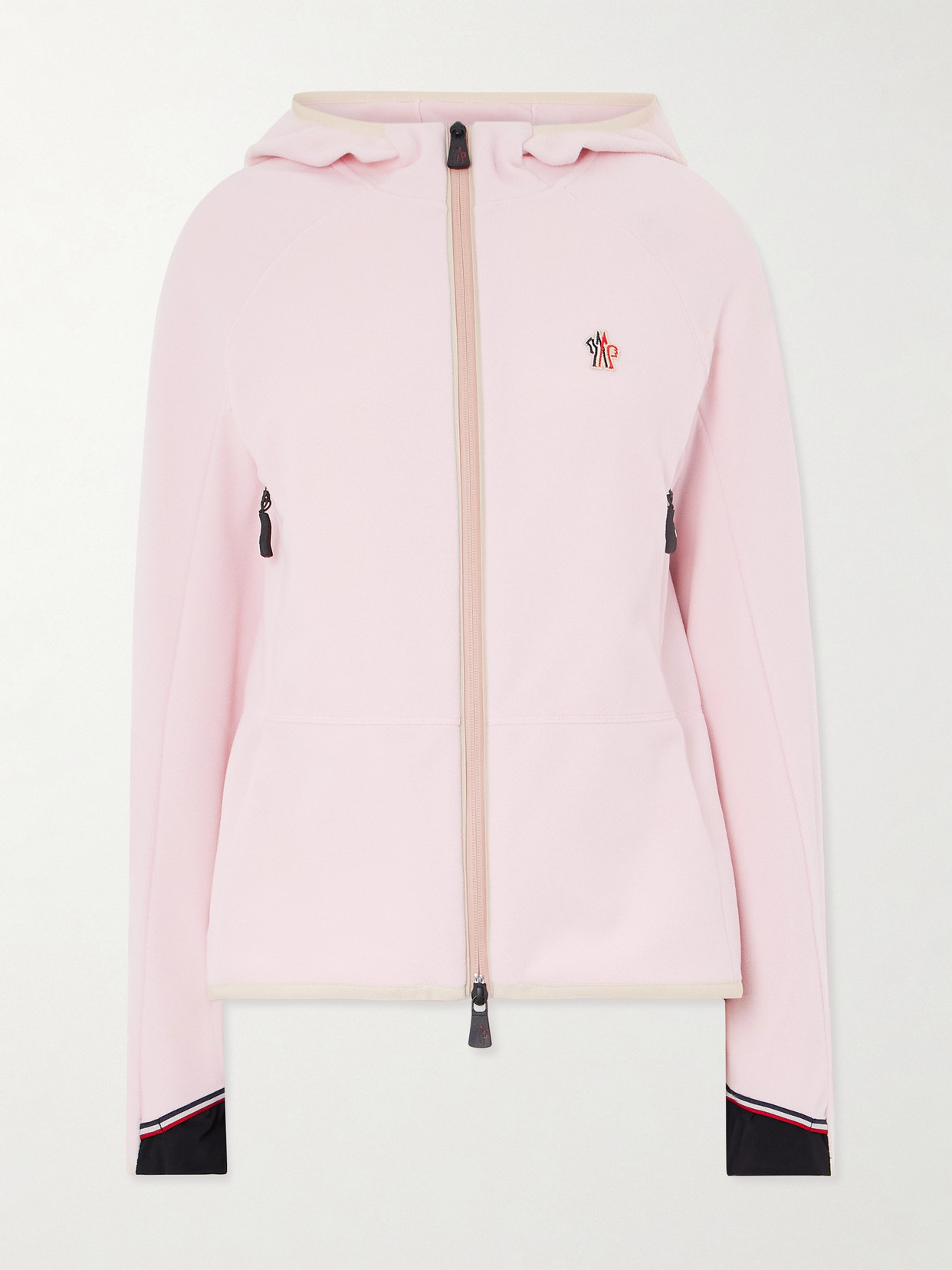 Moncler Appliquéd Hooded Fleece Jacket In Pink