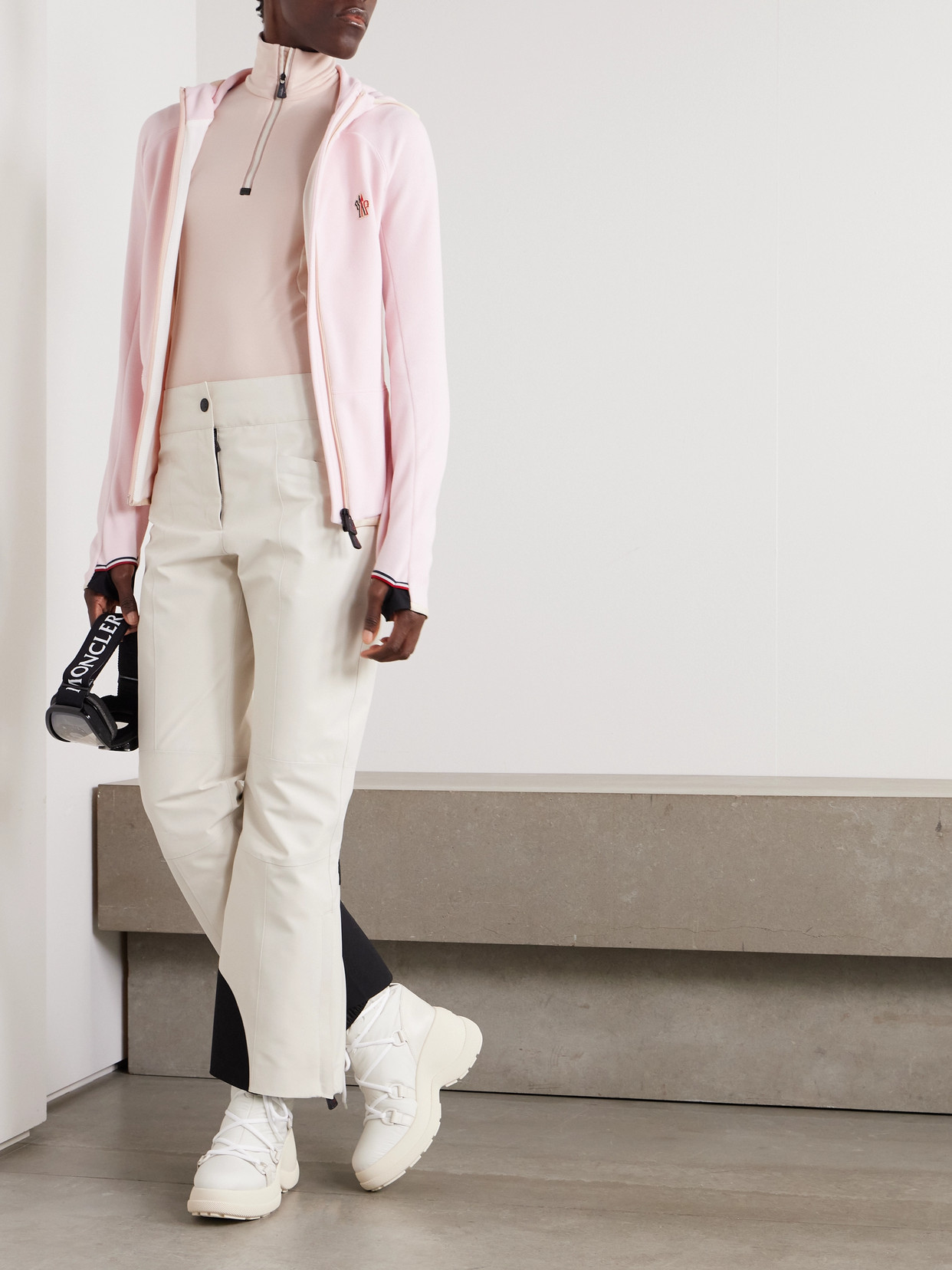 Moncler Appliquéd Hooded Fleece Jacket In Pink