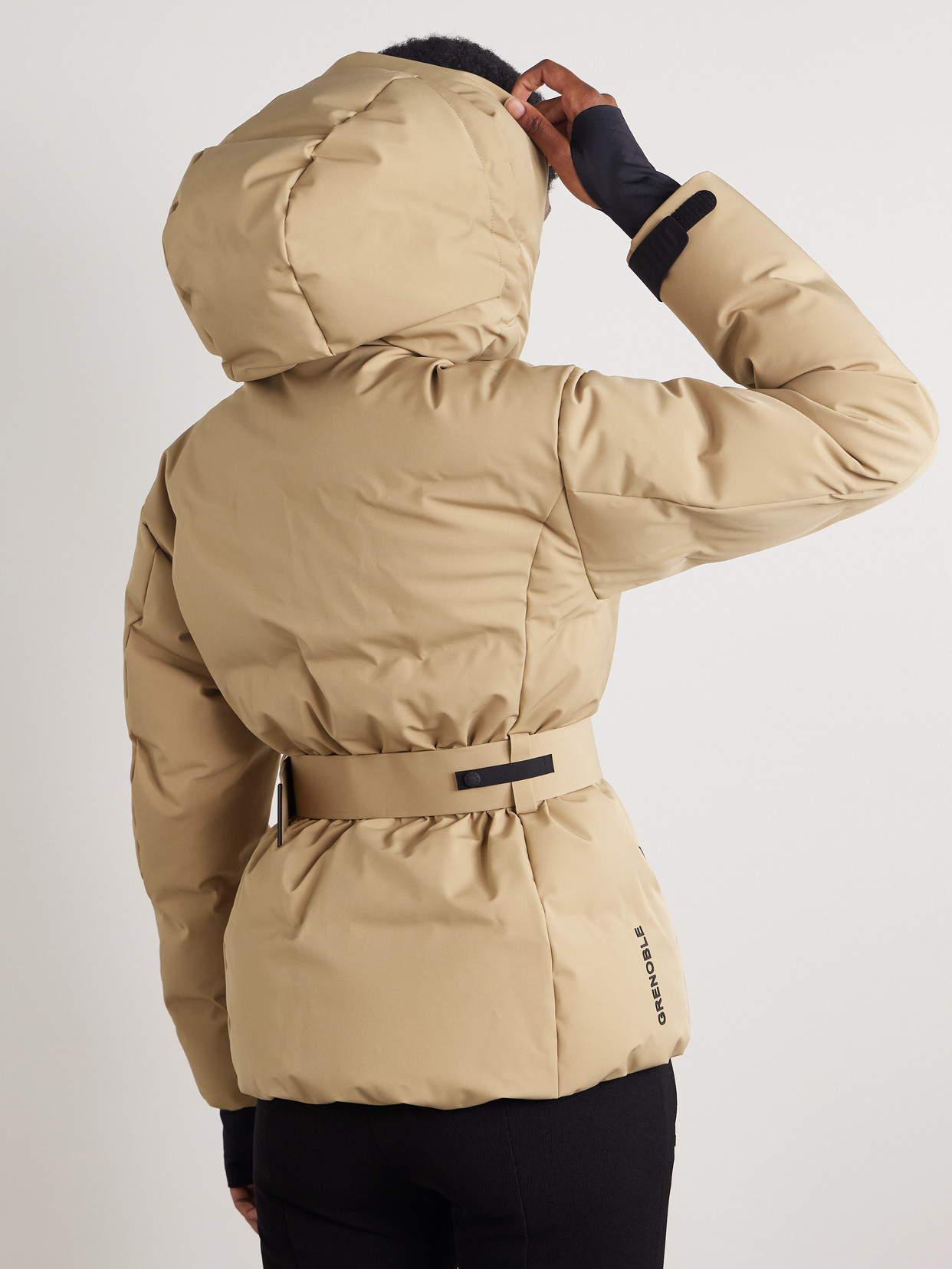 Shop Moncler Tolima Belted Hooded Quilted Down Ski Jacket In Neutrals