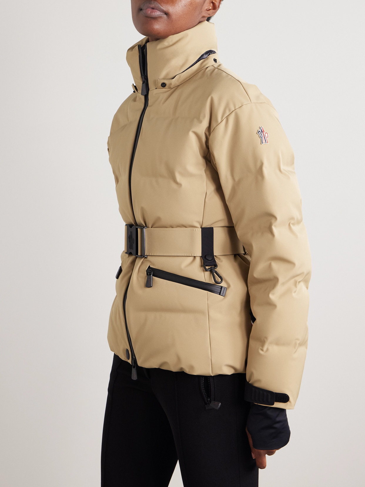 Shop Moncler Tolima Belted Hooded Quilted Down Ski Jacket In Neutrals
