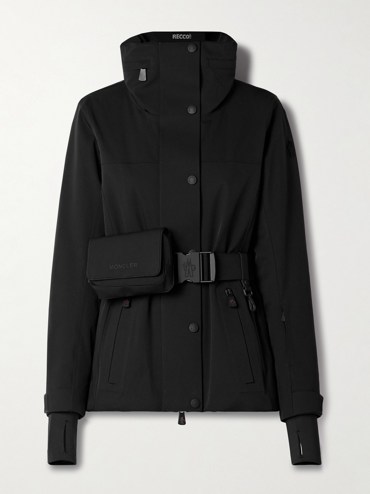 Moncler Hainets Belted Hooded Padded Ski Jacket In Black