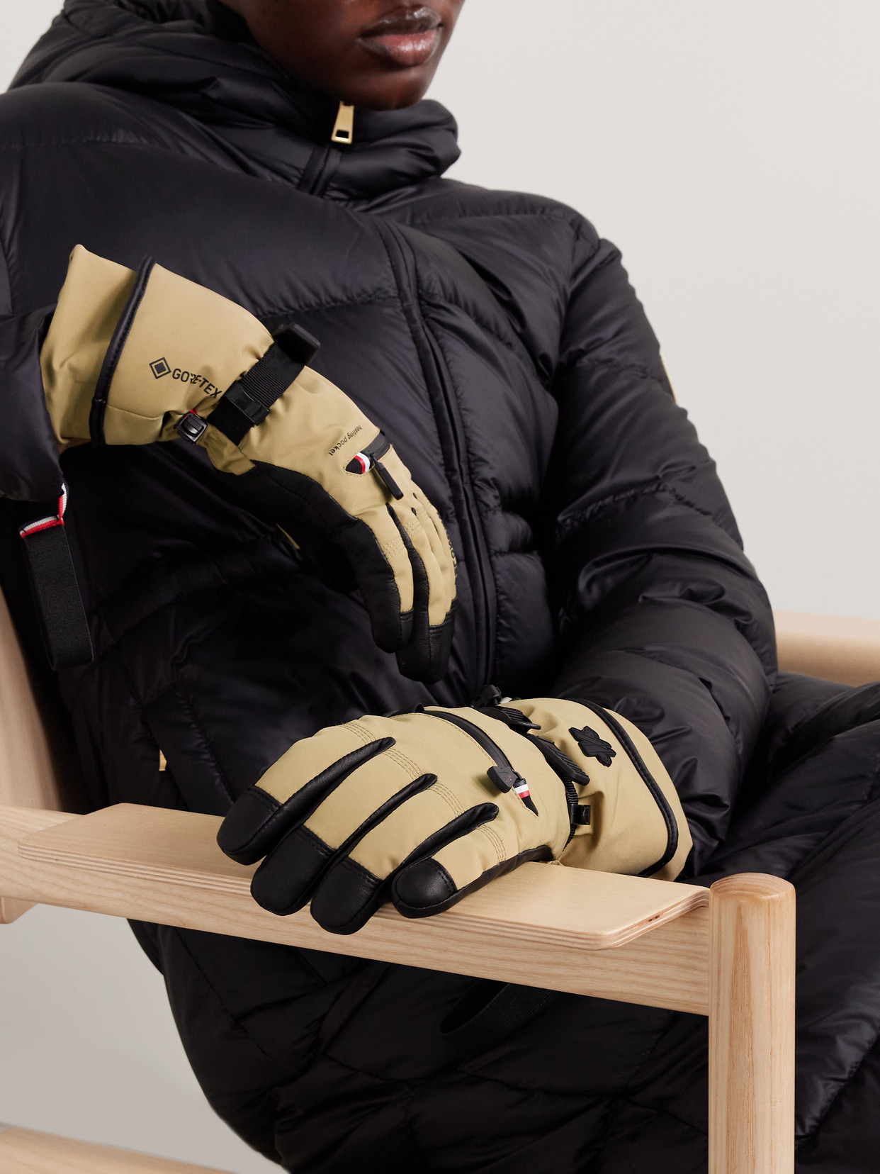 Moncler Paneled Gore-tex And Leather Gloves In Neutrals