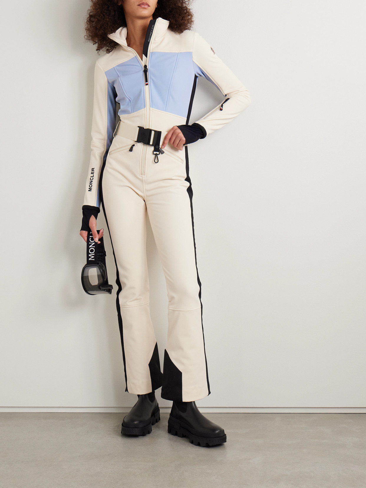Moncler Belted Color-block Ski Suit In Blue